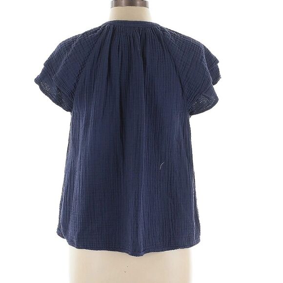 Xirena Cotton Gauze Muslin Navy Blue Lightweigtht Ruffled Sleeve Top Size Large - Picture 3 of 5